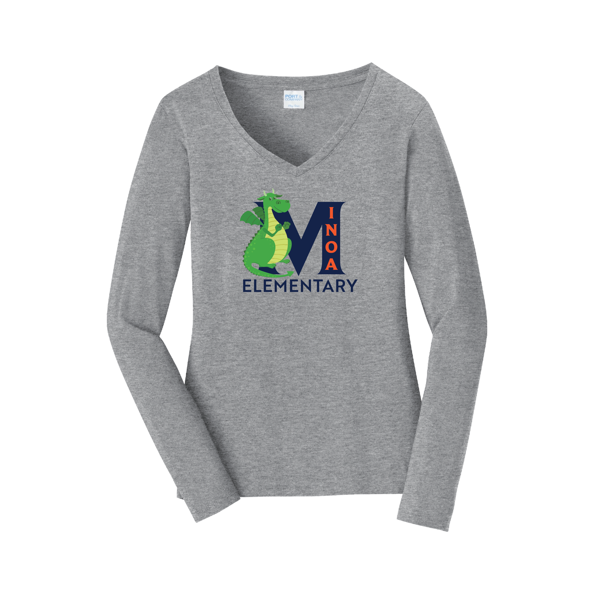 Port & Company® Women's Long Sleeve Fan Favorite™ V-Neck Tee - Dragon M