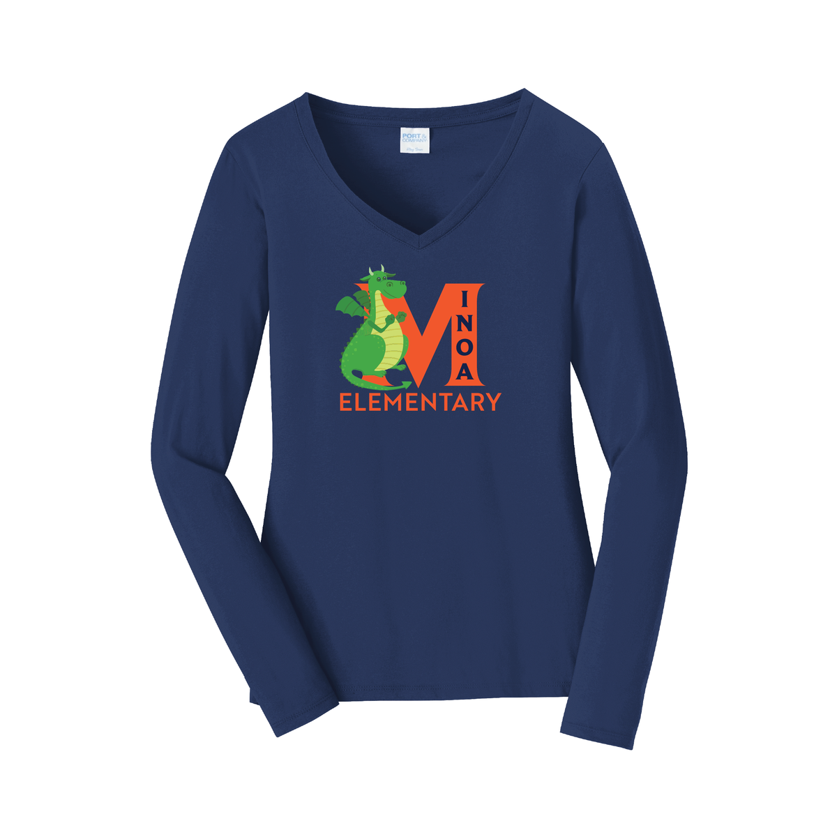 Port & Company® Women's Long Sleeve Fan Favorite™ V-Neck Tee - Dragon M